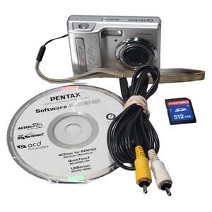 Pentax Digital Camera Optio M10 6.0MP Tested W/ SD Card, CD, Cable, Battery